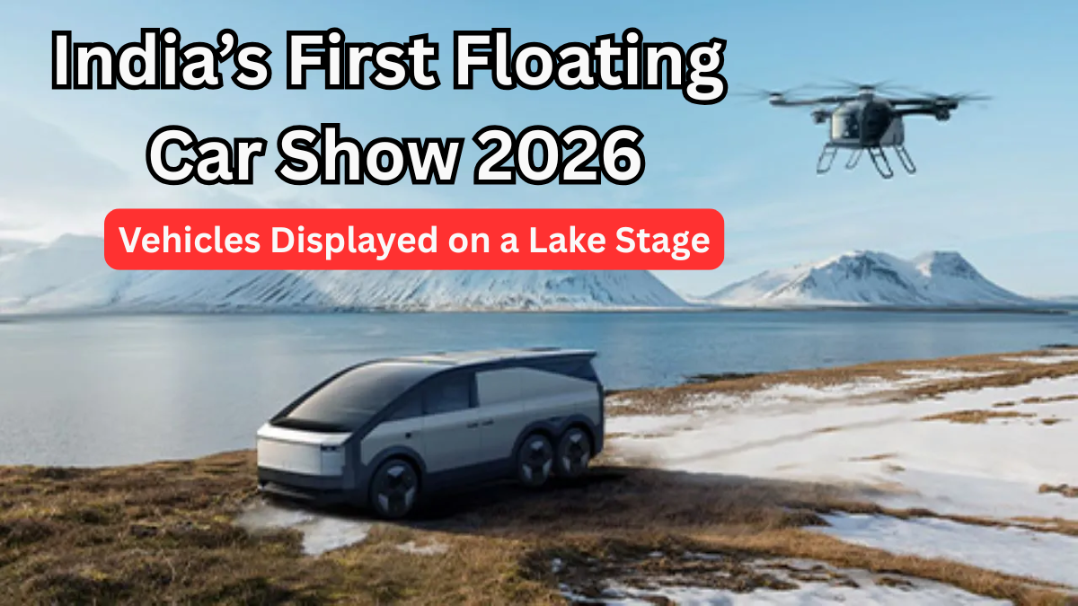 India’s First Floating Car Show 2026 – Vehicles Displayed on a Lake Stage